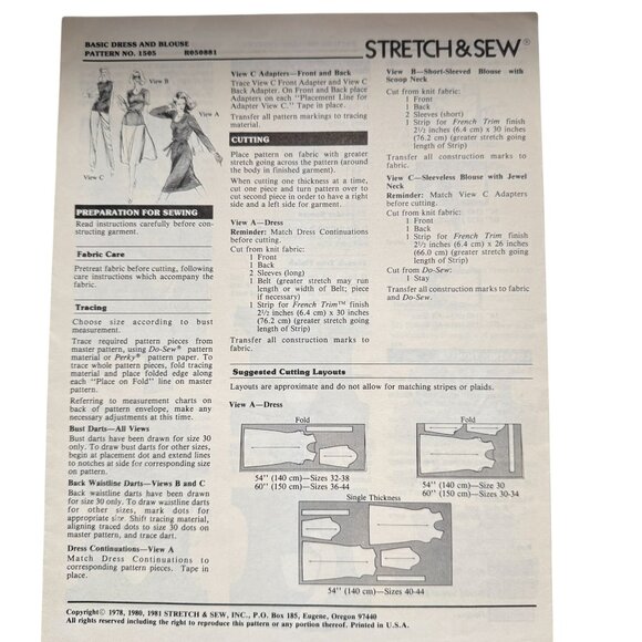 Vtg 70s Stretch & Sew Sew Pattern1505 Dress Blouse/ 700 Pants Shorts Bust UNCUT - Picture 10 of 16
